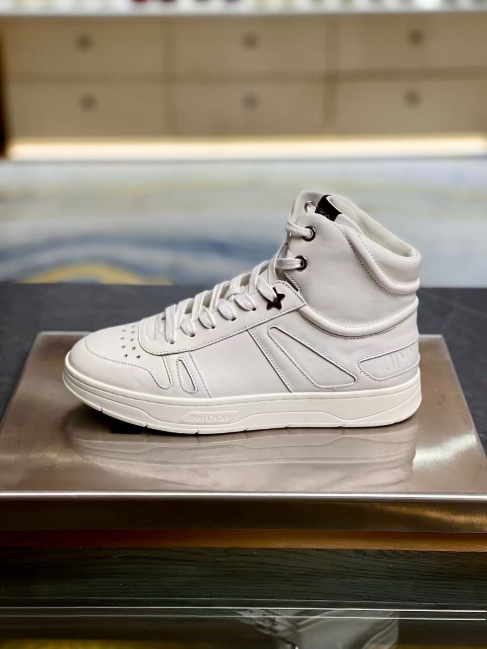 Replica Jimmy Choo Men’s Hawaii High-top Sneaker In White Leather 106