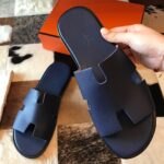 Replica Hermes Men’s Izmir Sandals In Blue Saphir Epsom Calfskin