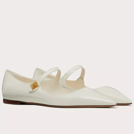 Replica Valentino Tiptoe Ballet Flats In White Patent Leather