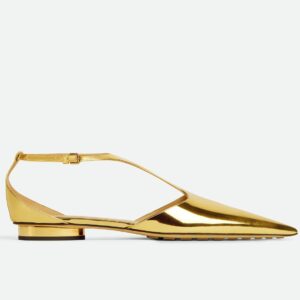 Replica Bottega Veneta Rocket T-Bar Ballerina Flats In Gold Patent Leather