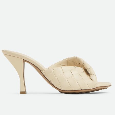 Replica Bottega Veneta Blink Mules 80mm in Beige Intrecciato Lambskin 102