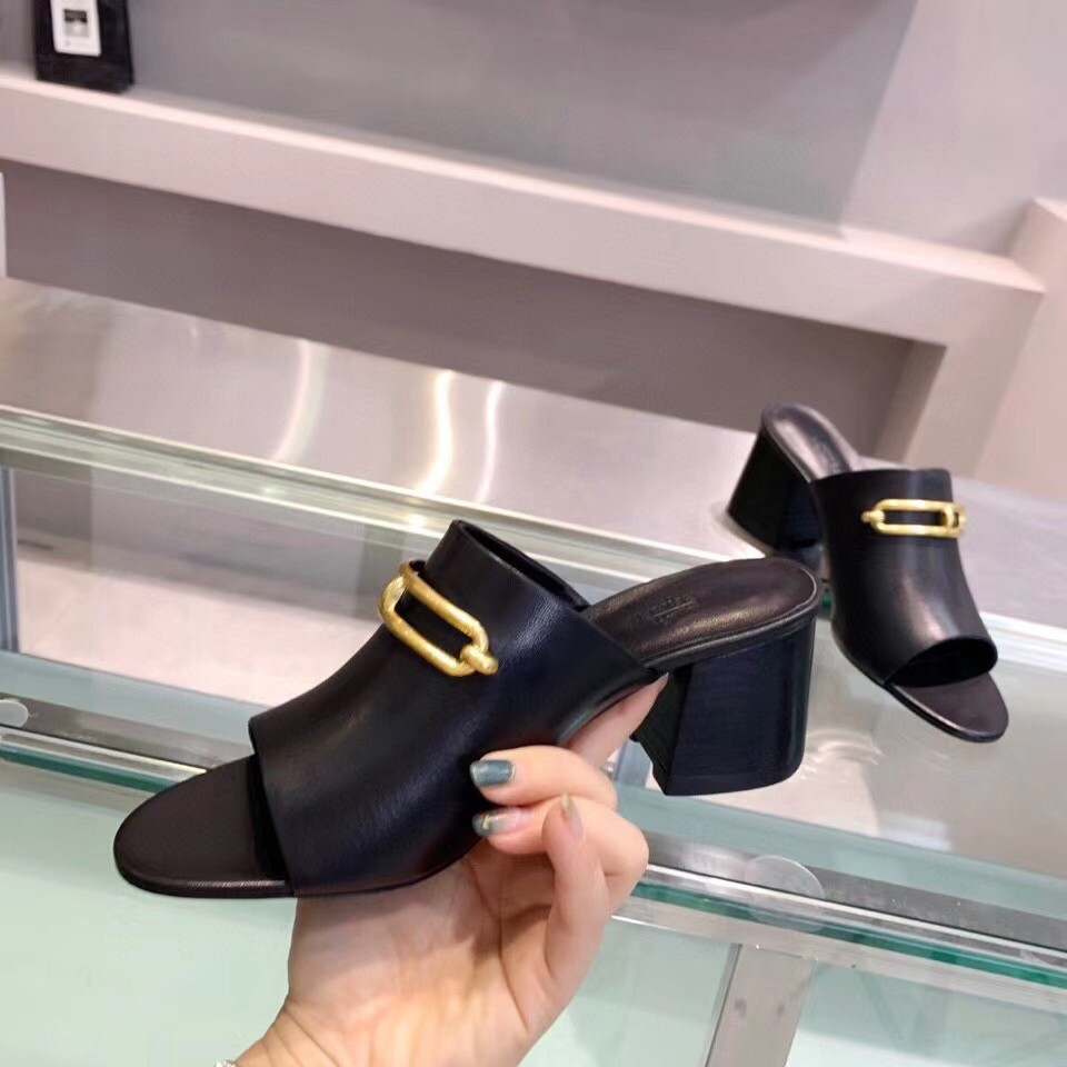 Replica Hermes Camilla Mules 60MM In Black Calfskin 111