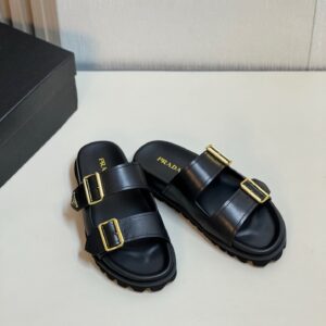 Replica Prada Women’s Strap Slides Sandals in Black Leather 2