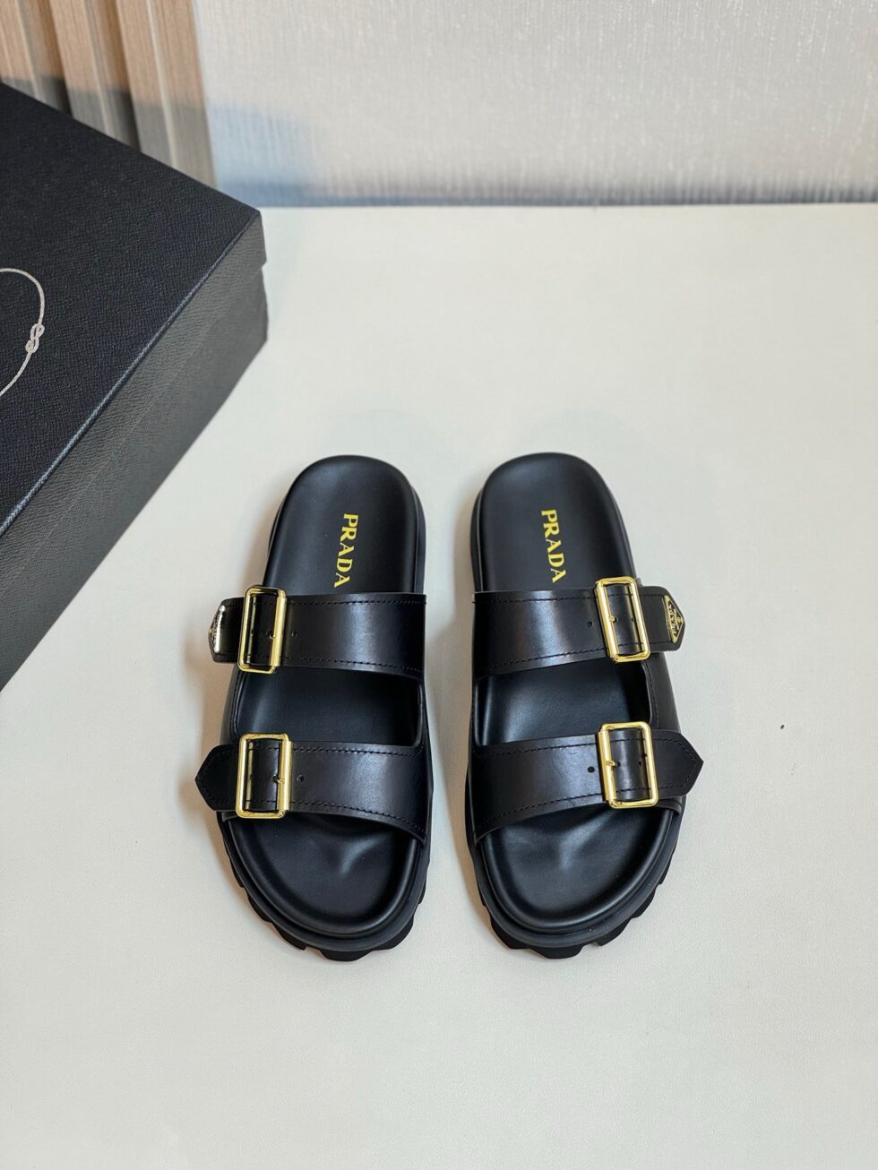 Replica Prada Women’s Strap Slides Sandals in Black Leather 112