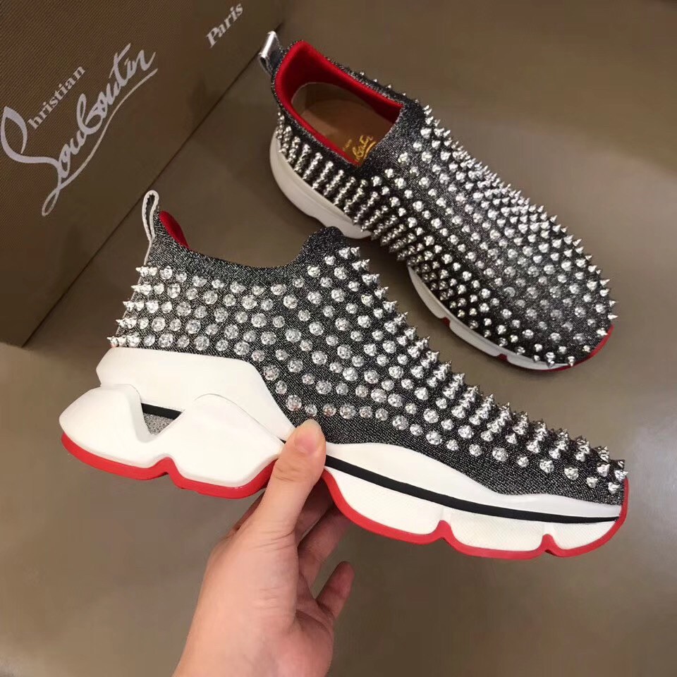 Replica Christian Louboutin Women’s Spiky Sock Donna Sneakers Grey 107