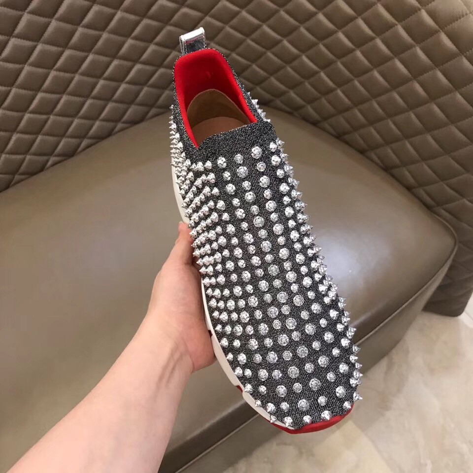 Replica Christian Louboutin Women’s Spiky Sock Donna Sneakers Grey 108