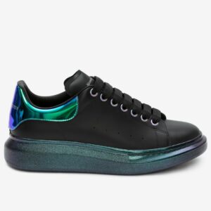 Replica Alexander McQueen Men’s Black Oversized Sneakers With Iridescent Heel