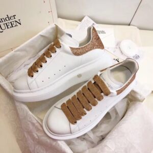 Replica Alexander McQueen Women’s Oversized Sneakers With Gold Glitter Heel 2