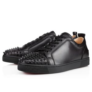 Replica Christian Louboutin Women’s Louis Junior Spikes Sneakers In Black Leather