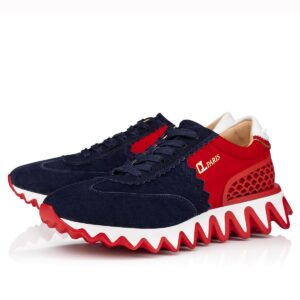 Replica Christian Louboutin Women’s Loubishark Sneakers In Blue/Red Suede