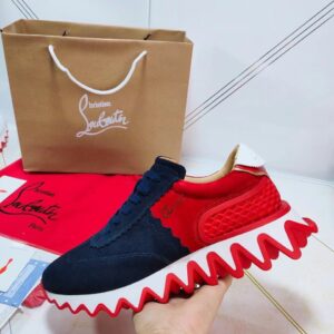 Replica Christian Louboutin Women’s Loubishark Sneakers In Blue/Red Suede 2