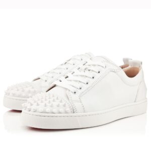 Replica Christian Louboutin Women’s Louis Junior Spikes Sneakers In White Leather