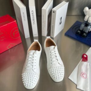 Replica Christian Louboutin Women’s Louis Junior Spikes Sneakers In White Leather 2