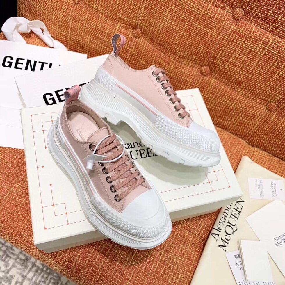 Replica Alexander McQueen Women’s Pink Tread Slick Lace Up Sneakers 109