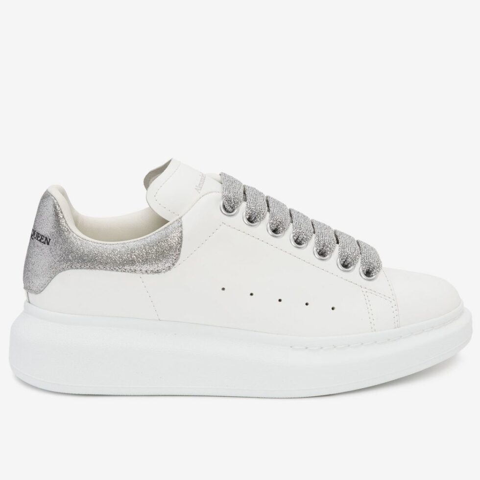 Replica Alexander McQueen Women’s Oversized Sneakers With Silver Glitter Heel 104