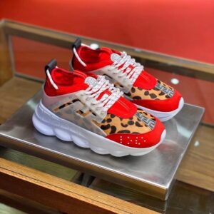 Replica Versace Women’s Red Chain Reaction Sneakers With Leopard Print 2