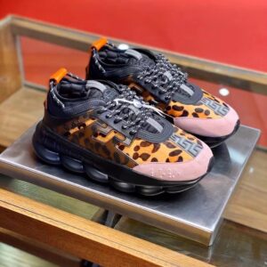 Replica Versace Women’s Black Chain Reaction Sneakers With Leopard Print 2