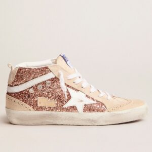 Replica Golden Goose Women’s Mid Star Sneakers with Pink-gold Glitter