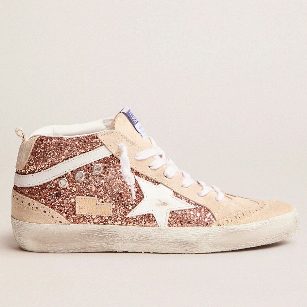 Replica Golden Goose Women’s Mid Star Sneakers with Pink-gold Glitter 104