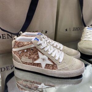 Replica Golden Goose Women’s Mid Star Sneakers with Pink-gold Glitter 2