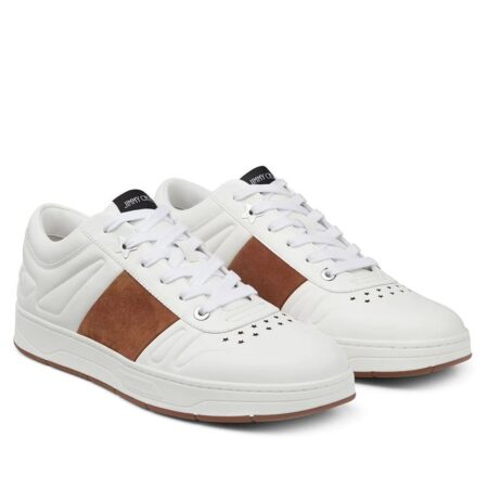 Replica Jimmy Choo Men’s Hawaii Sneakers In White Calfskin