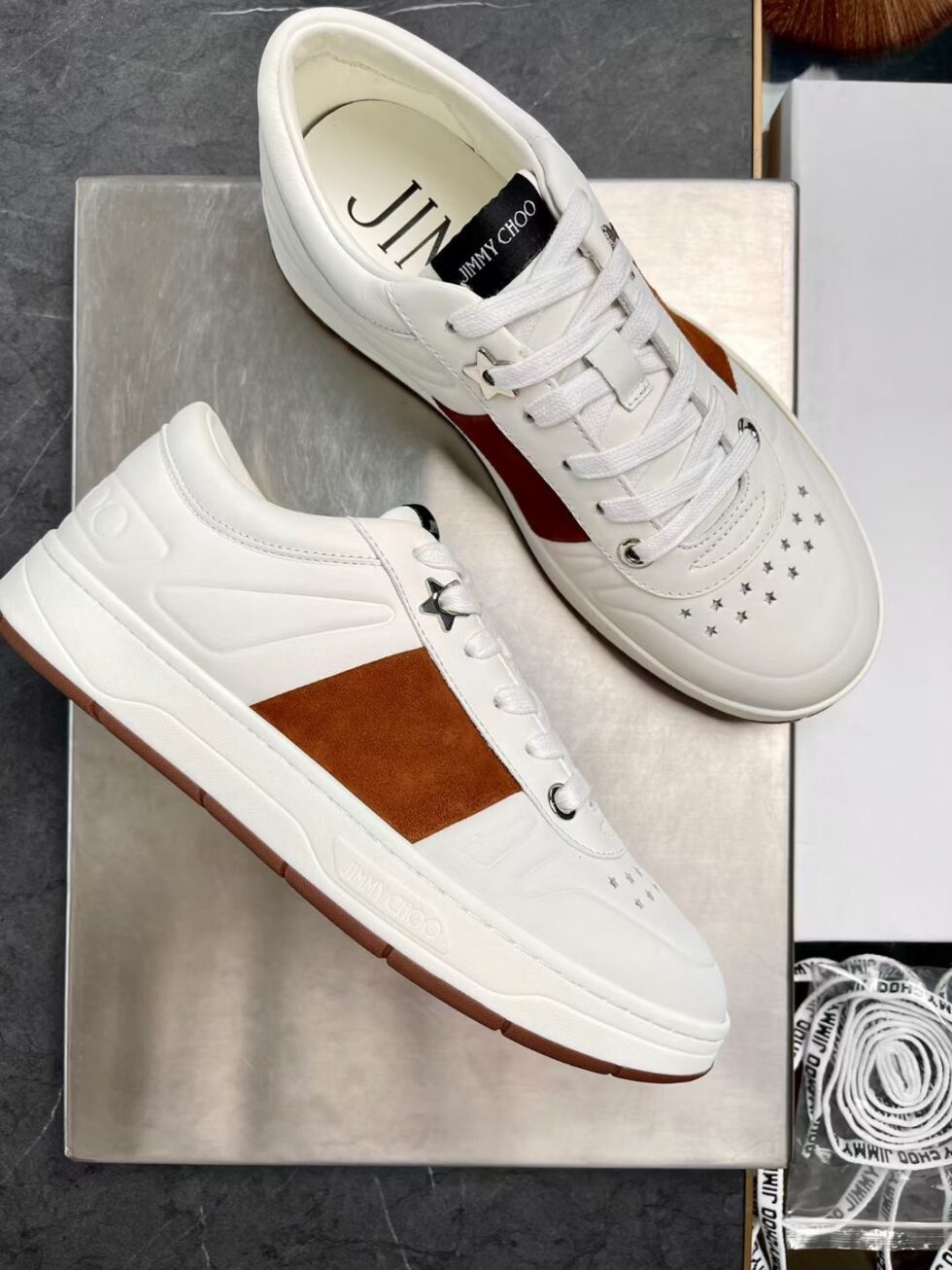 Replica Jimmy Choo Men’s Hawaii Sneakers In White Calfskin 108