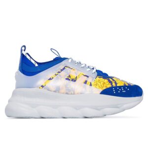 Replica Versace Women’s Blue Chain Reaction Sneakers With Baroque Print