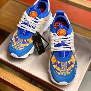 Replica Versace Women’s Blue Chain Reaction Sneakers With Baroque Print 2