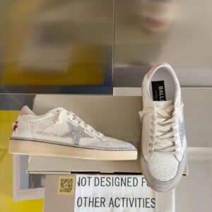 Replica Golden Goose Women’s Ball Star Sneakers with Silver Glitter Star and Pink Suede Heel Tab 2