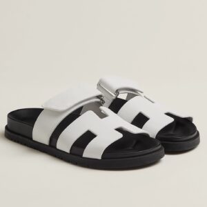 Replica Hermes Men’s Chypre Sandals in White Calfskin