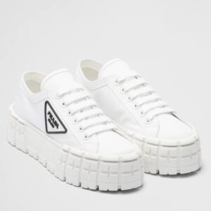 Replica Prada Double Wheel Sneakers In White Nylon Gabardine