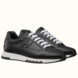 Replica Hermes Men’s Trail Sneakers In Black Calfskin Leather