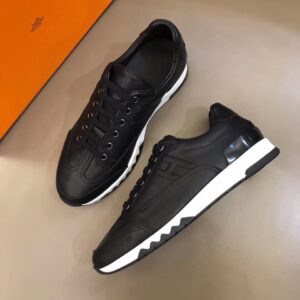 Replica Hermes Men’s Trail Sneakers In Black Calfskin Leather 2