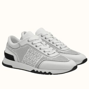 Replica Hermes Men’s C-Addict Sneakers In White Perforated Calfskin