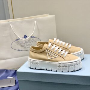 Replica Prada Double Wheel Sneakers In Beige Nylon Gabardine 2