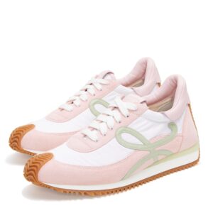 Replica Loewe Women’s Flow Runner Sneakers in White Nylon and Pink Suede