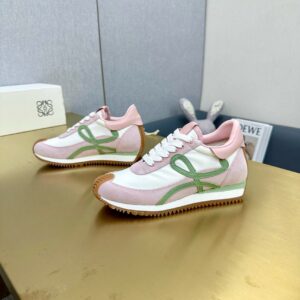 Replica Loewe Women’s Flow Runner Sneakers in White Nylon and Pink Suede 2