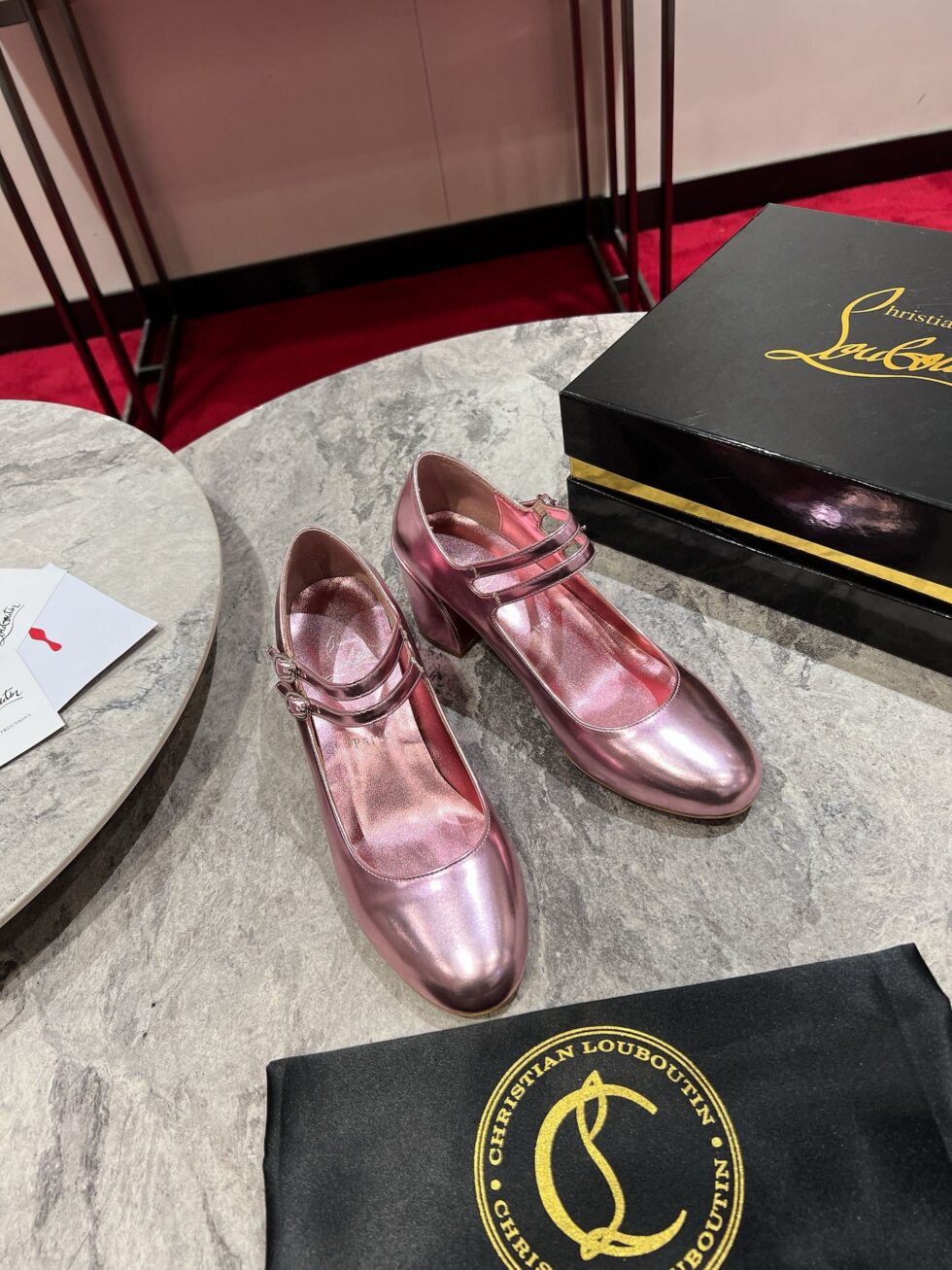 Replica Christian Louboutin Miss Jane Pumps 55mm In Pink Iridescent Leather 108