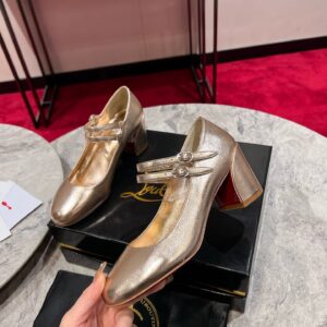 Replica Christian Louboutin Miss Jane Pumps 55mm In Gold Iridescent Leather 2