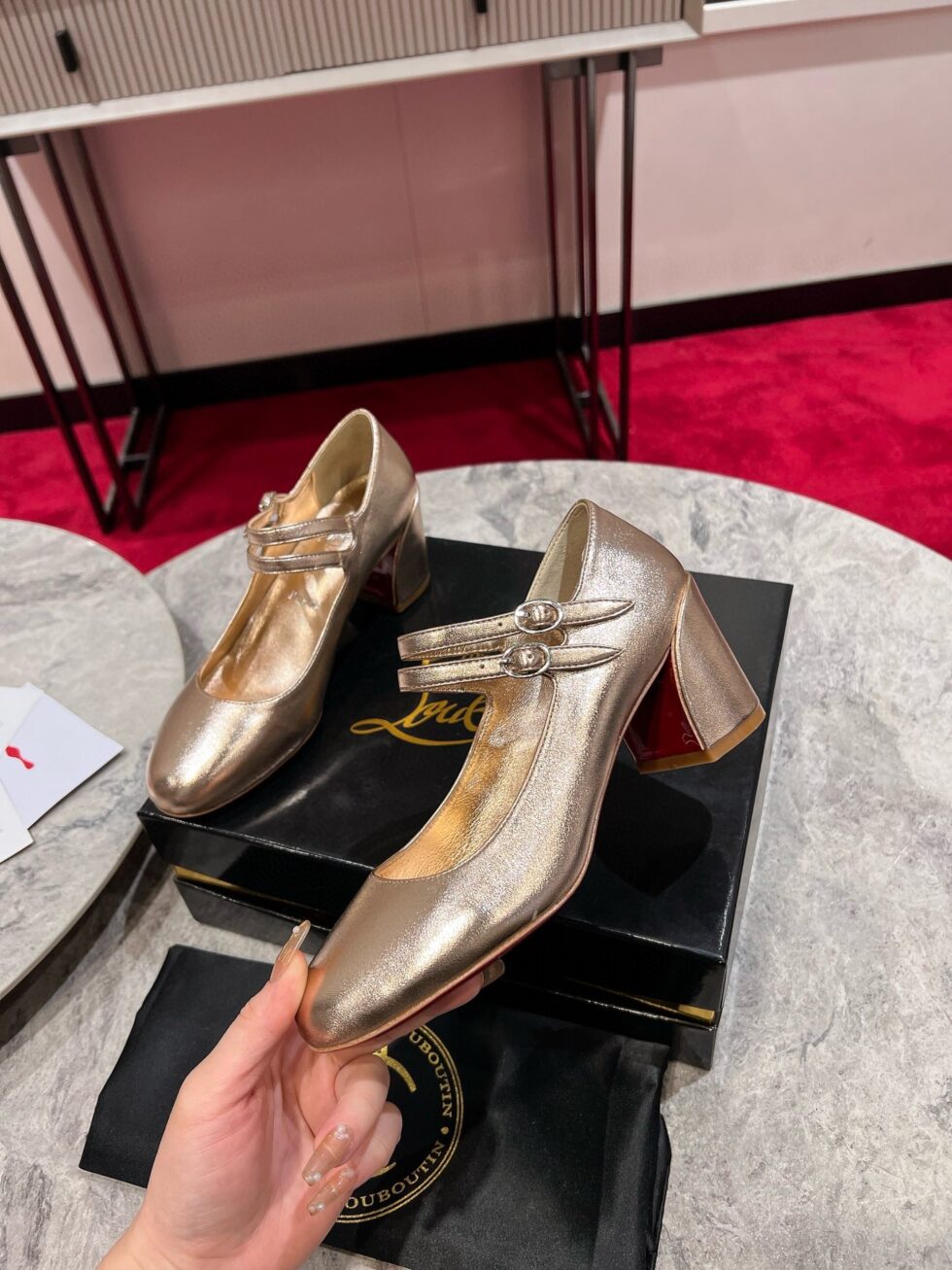 Replica Christian Louboutin Miss Jane Pumps 55mm In Gold Iridescent Leather 105