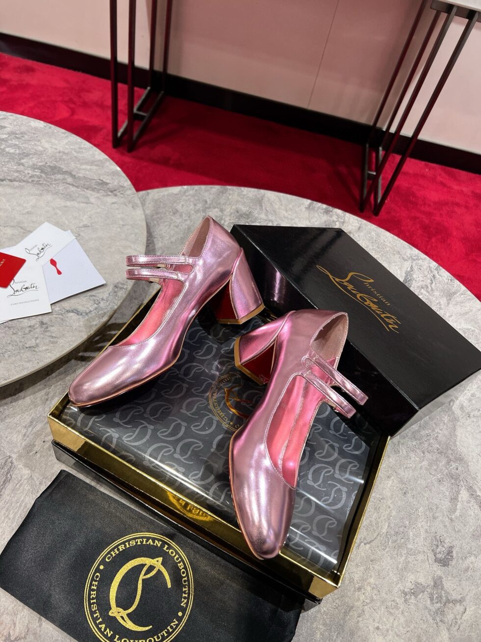 Replica Christian Louboutin Miss Jane Pumps 55mm In Pink Iridescent Leather 109