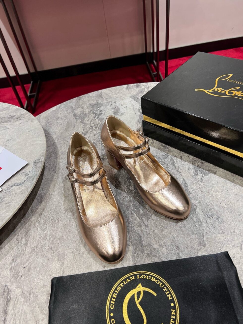 Replica Christian Louboutin Miss Jane Pumps 55mm In Gold Iridescent Leather 107