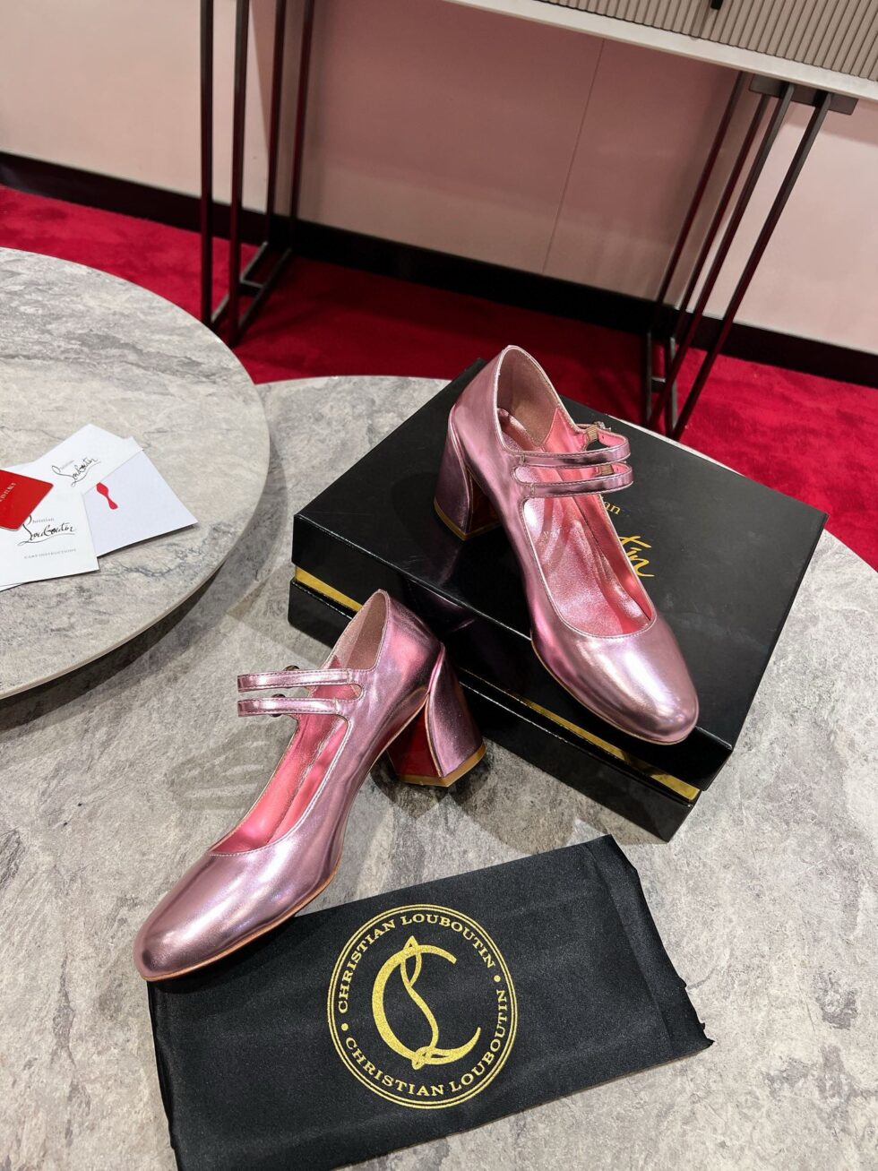 Replica Christian Louboutin Miss Jane Pumps 55mm In Pink Iridescent Leather 110