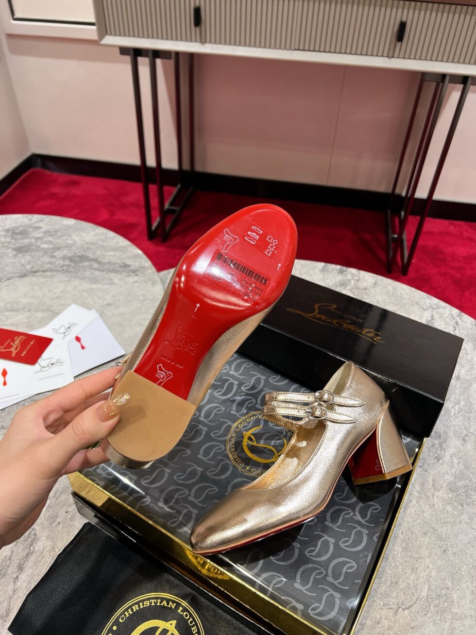 Replica Christian Louboutin Miss Jane Pumps 55mm In Gold Iridescent Leather 109