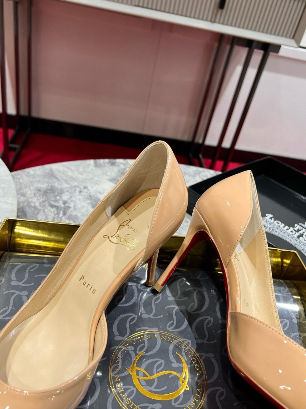 Replica Christian Louboutin Iriza Pumps 85mm in Nude Patent Leather 107