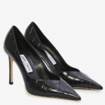 Replica Jimmy Choo Cass 95mm Pumps in Black Croc-Embossed Leather