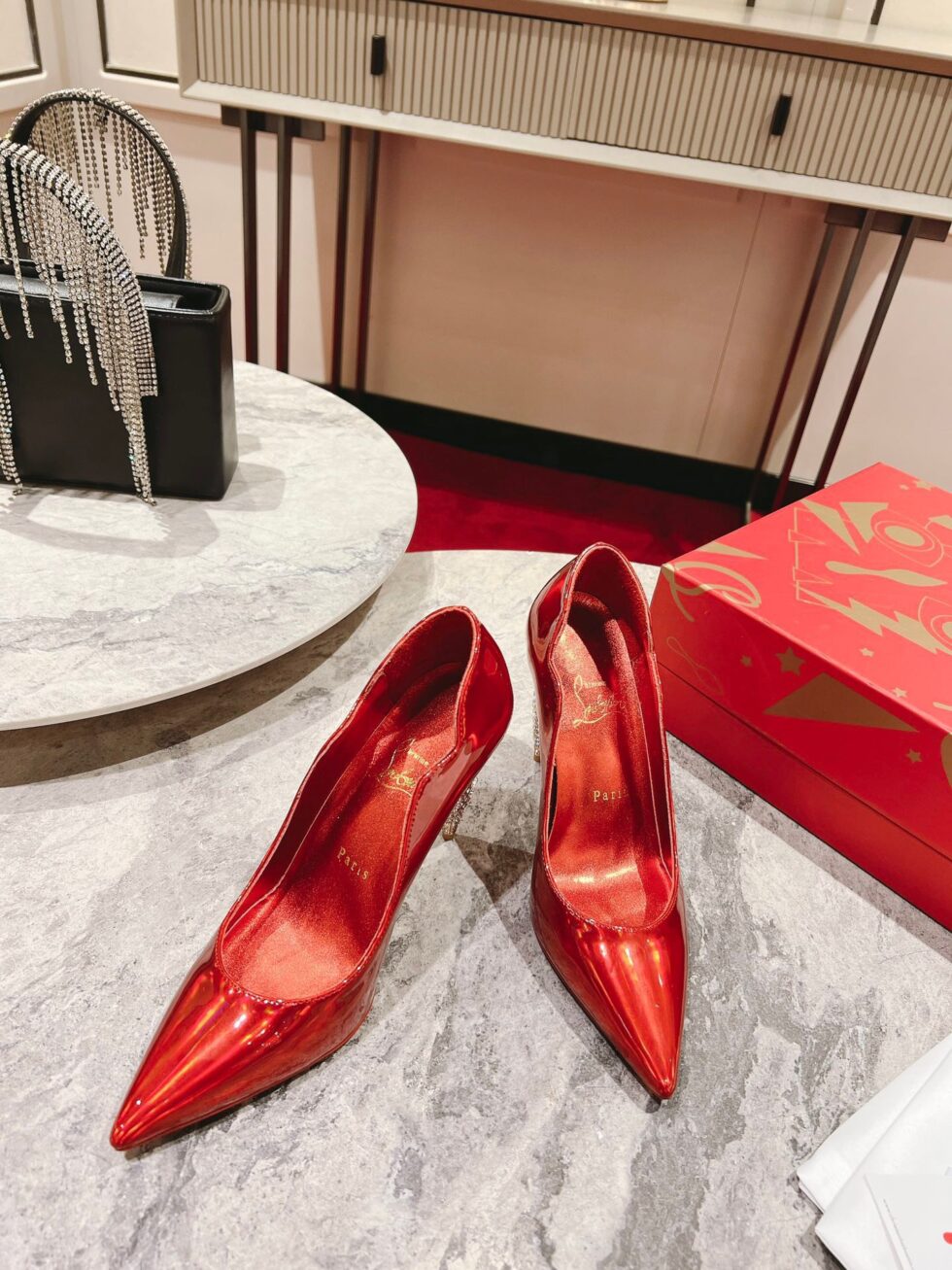 Replica Christian Louboutin Lipstrass Pumps 100mm In Red Patent Leather 108