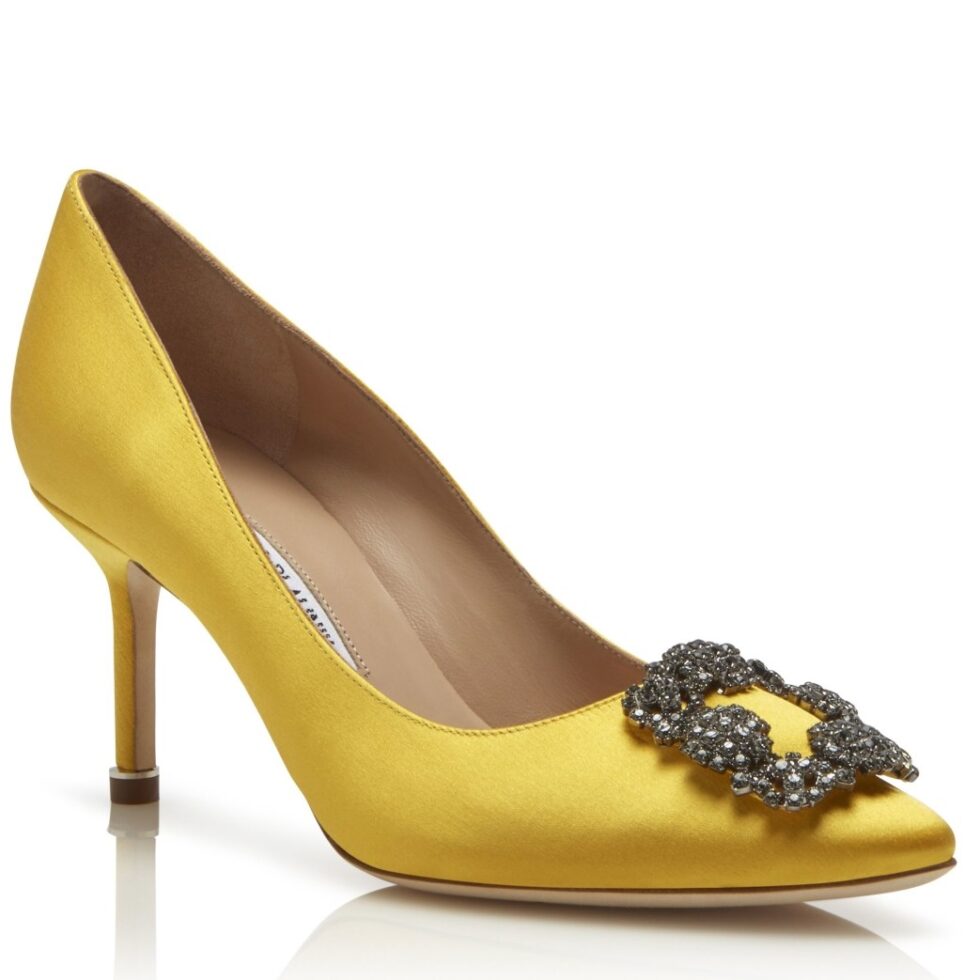 Replica Manolo Blahnik Hangisi 70 Pumps In Yellow Satin 104