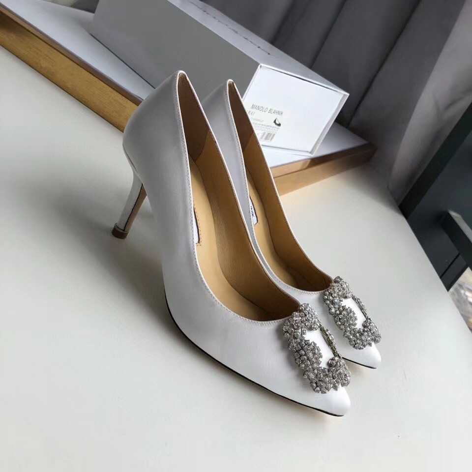 Replica Manolo Blahnik Hangisi 70 Pumps In White Satin 110