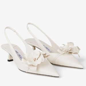 Replica Jimmy Choo Amita Flowers 45mm Slingback Pumps in White Leather